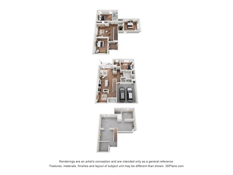 Three different floor plans of a house are shown.